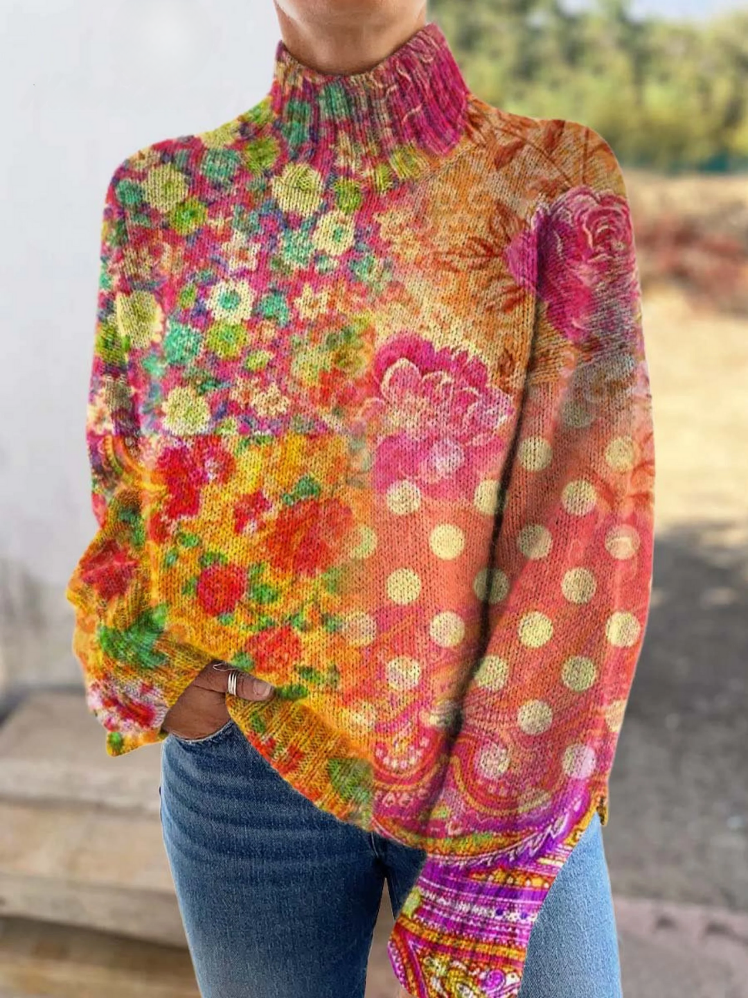 Cassandra | Pull mit Stehkragen im floralen Design