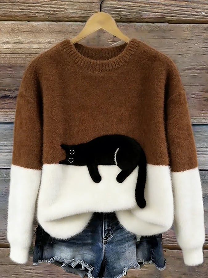 Aileen™ | Eleganter Katzenmotiv Oversized Pullover