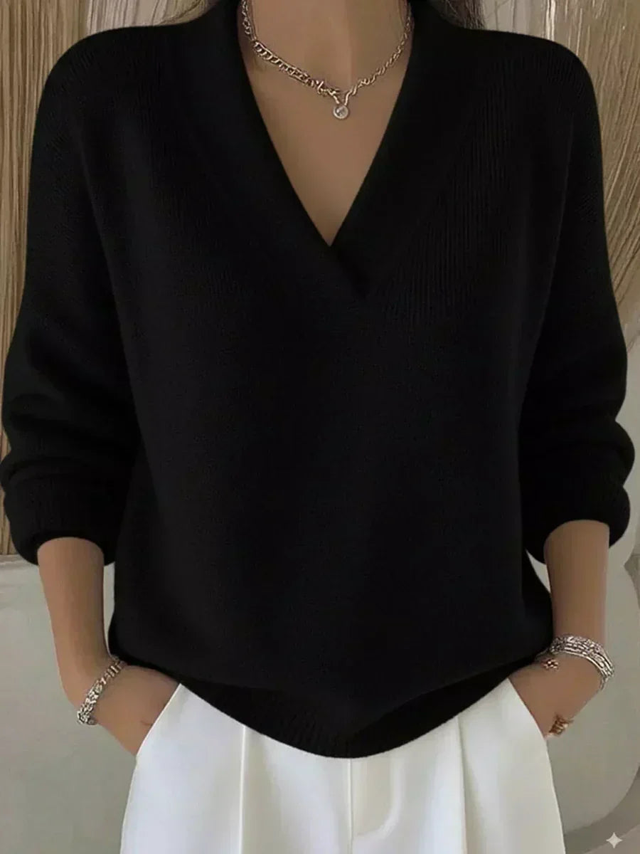 Vivelle - Lässiger Pullover mit V-Ausschnitt
