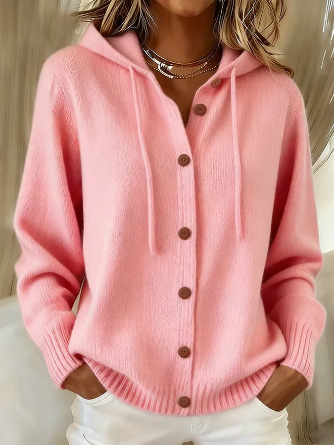 Brenda™ | Gemütlicher Knopf-Cardigan mit Kapuze