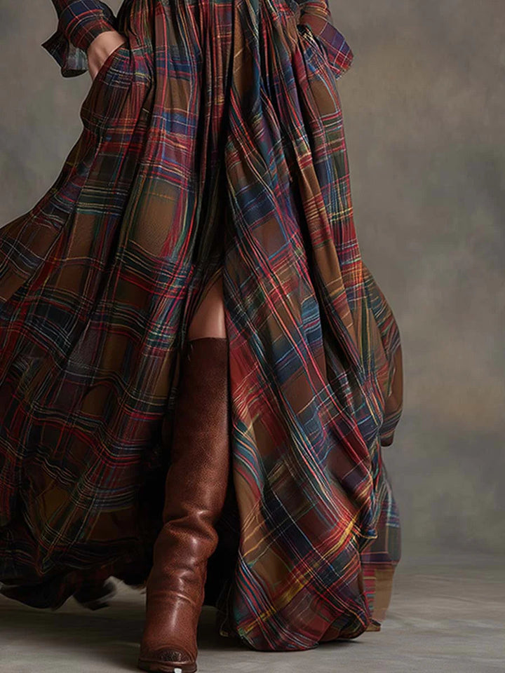 Isabel | Karierter Gürtel-Maxi-Kleid