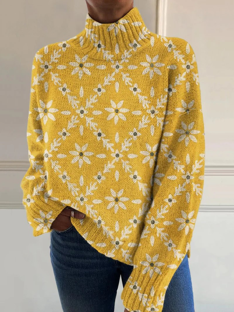 Ingeborg | Pullover mit floralem Stehkragen