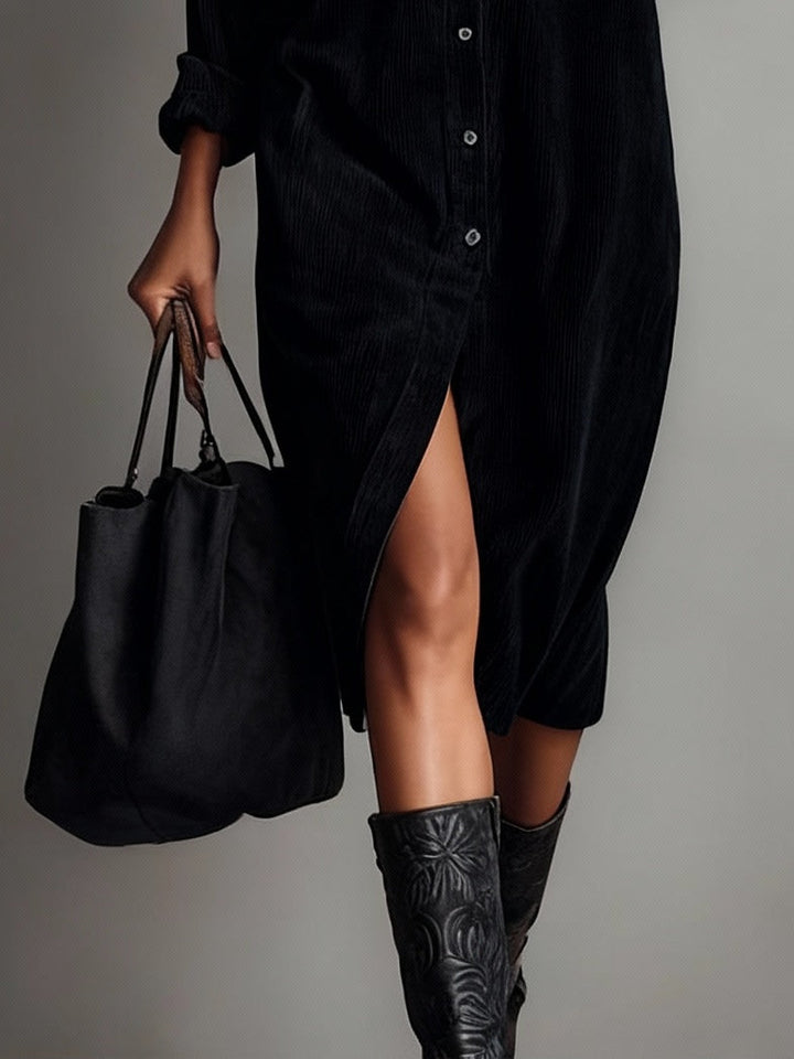 Calista | Soft-Touch Knopf-Down Midi-Kleid