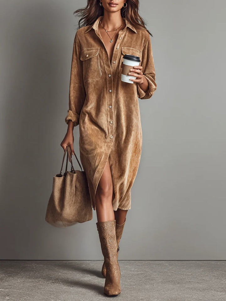 Calista | Soft-Touch Knopf-Down Midi-Kleid