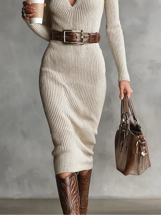 Adele | Strickkleid mit mittelhohem Hals und Gürtel