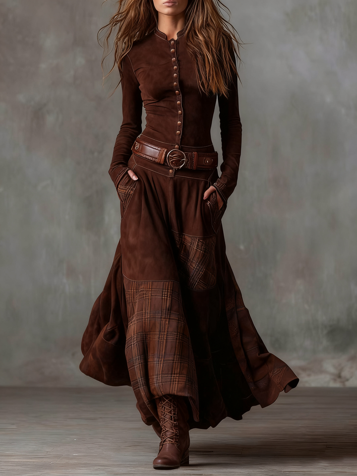 Annalise | Geknöpftes Karomuster-Maxikleid