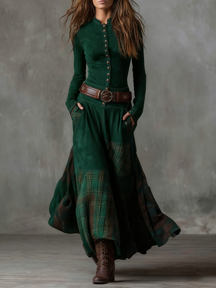 Annalise | Geknöpftes Karomuster-Maxikleid