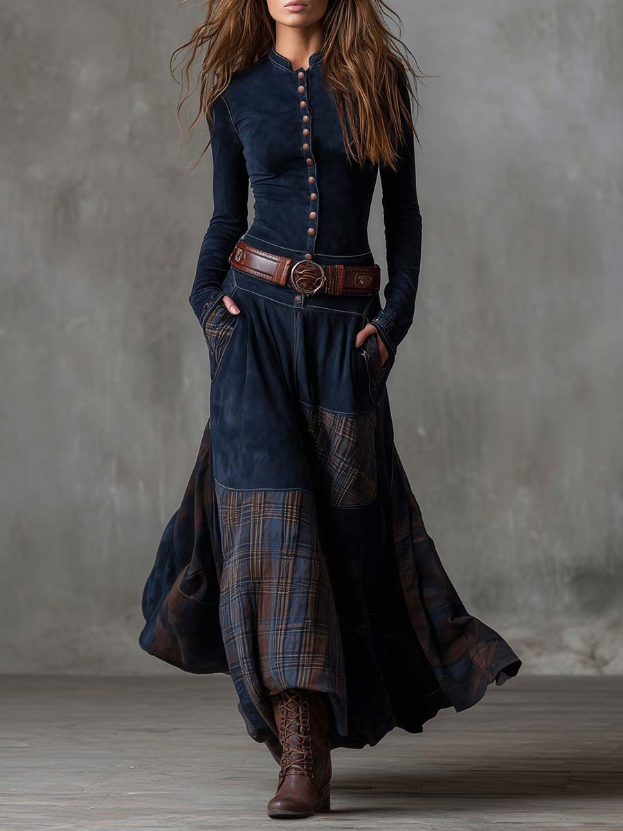 Annalise | Geknöpftes Karomuster-Maxikleid