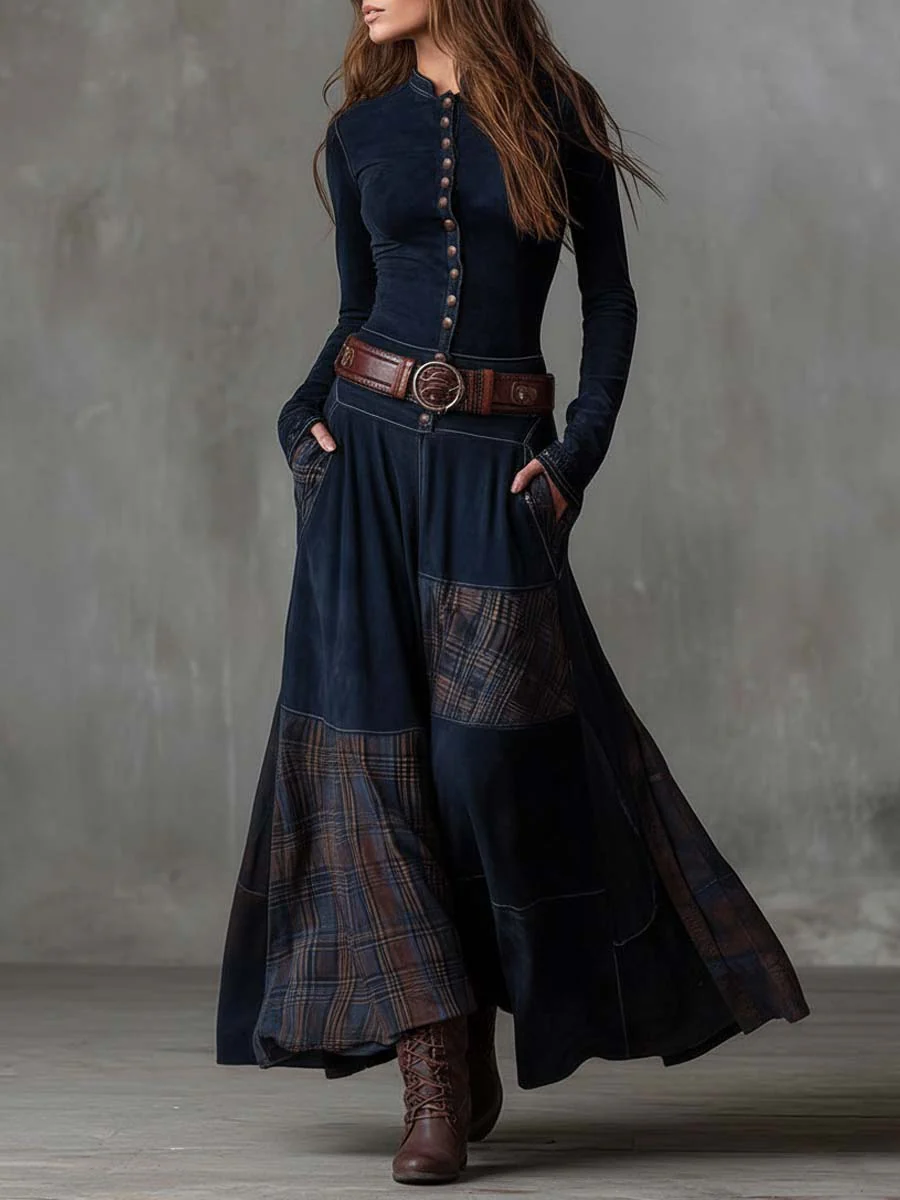 Annalise | Geknöpftes Karomuster-Maxikleid