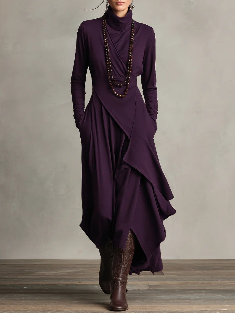 Vivienne | Asymmetrisches Maxikleid mit hohem Kragen