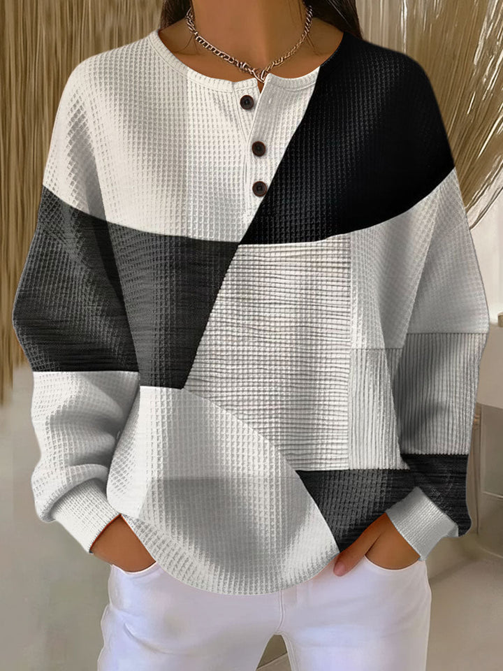 Pull Créatine — Henley-Ausschnitt, geometrisches Muster