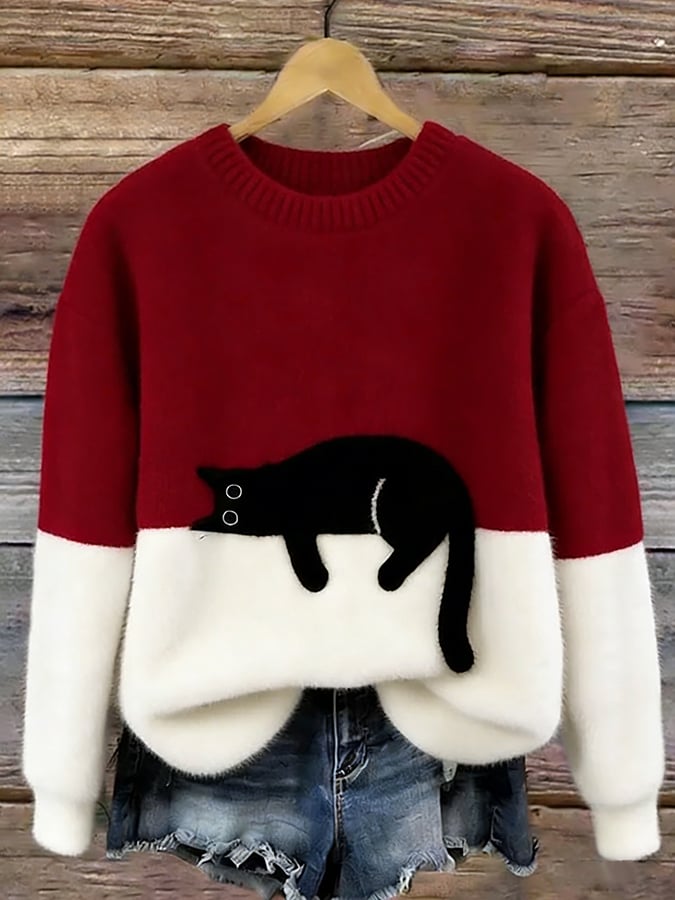 Aileen™ | Eleganter Katzenmotiv Oversized Pullover