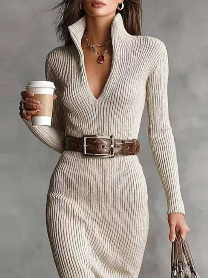 Isabella | Elegantes Rippstrick-Turtleneck-Midi-Kleid