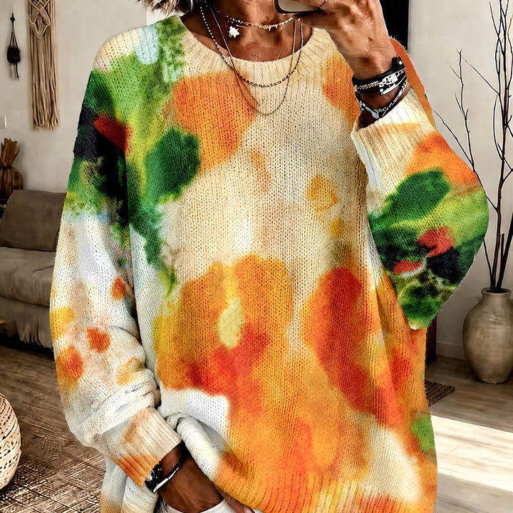 Amberlei | Pull Floral Tie-Dye Orange mit Rundhalsausschnitt