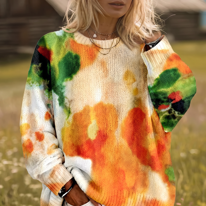 Amberlei | Pull Floral Tie-Dye Orange mit Rundhalsausschnitt