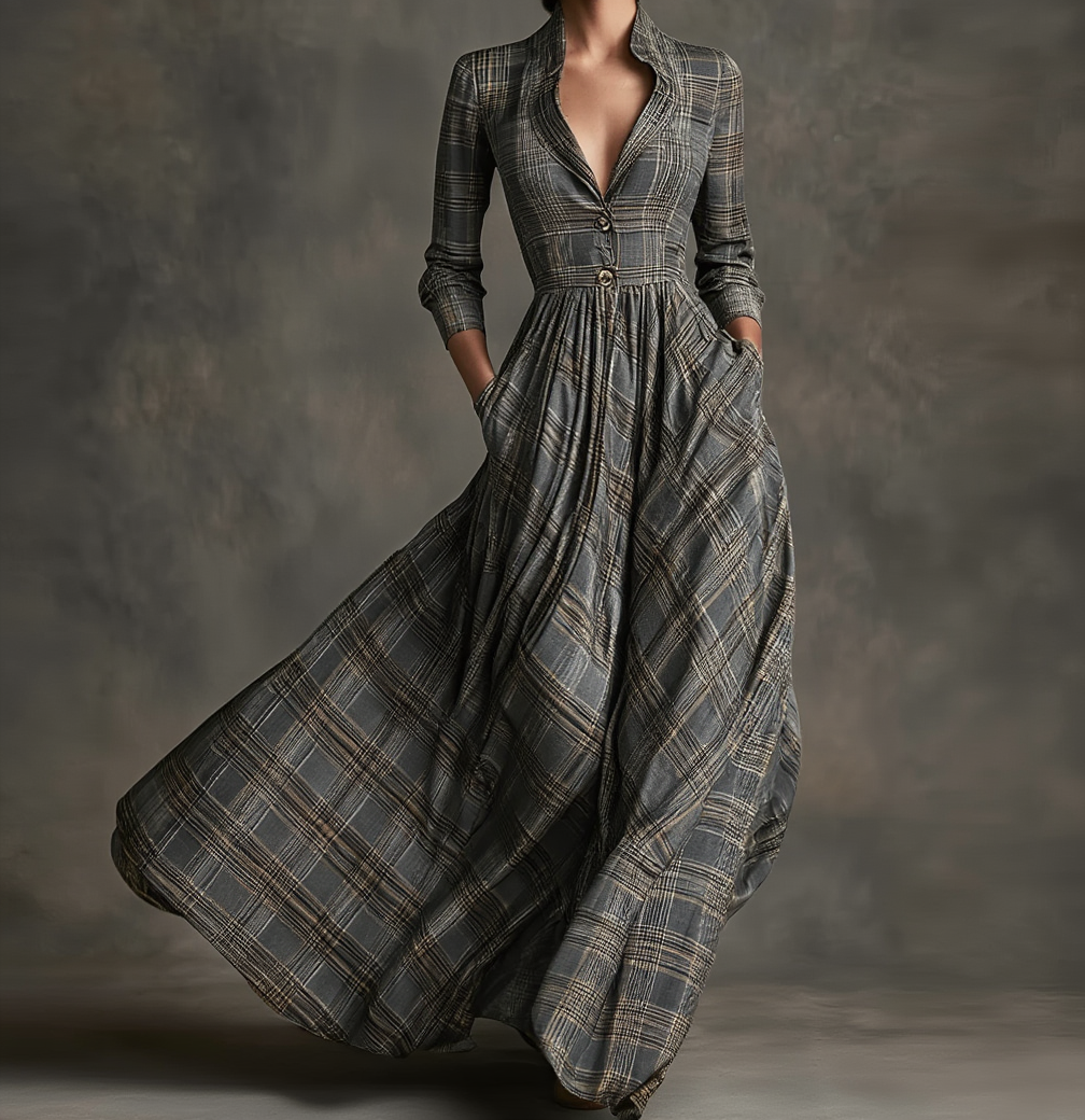 Imogen | Plaid Fließendes Maxikleid