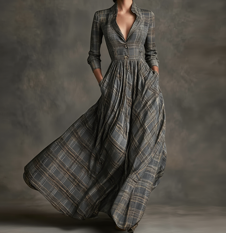 Imogen | Plaid Fließendes Maxikleid