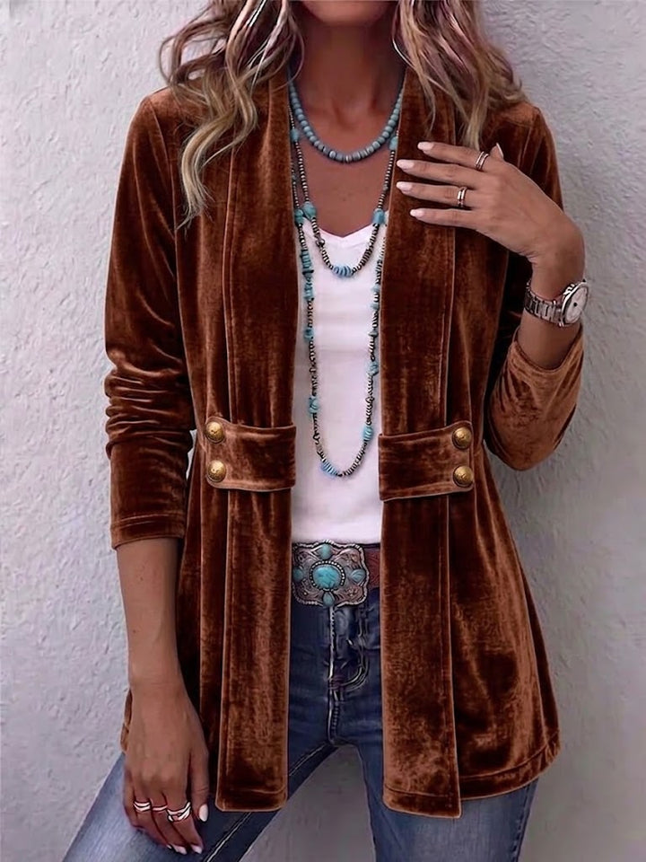 Holliwell™ | Offene Langarmjacke mit vintage Knopfakzent