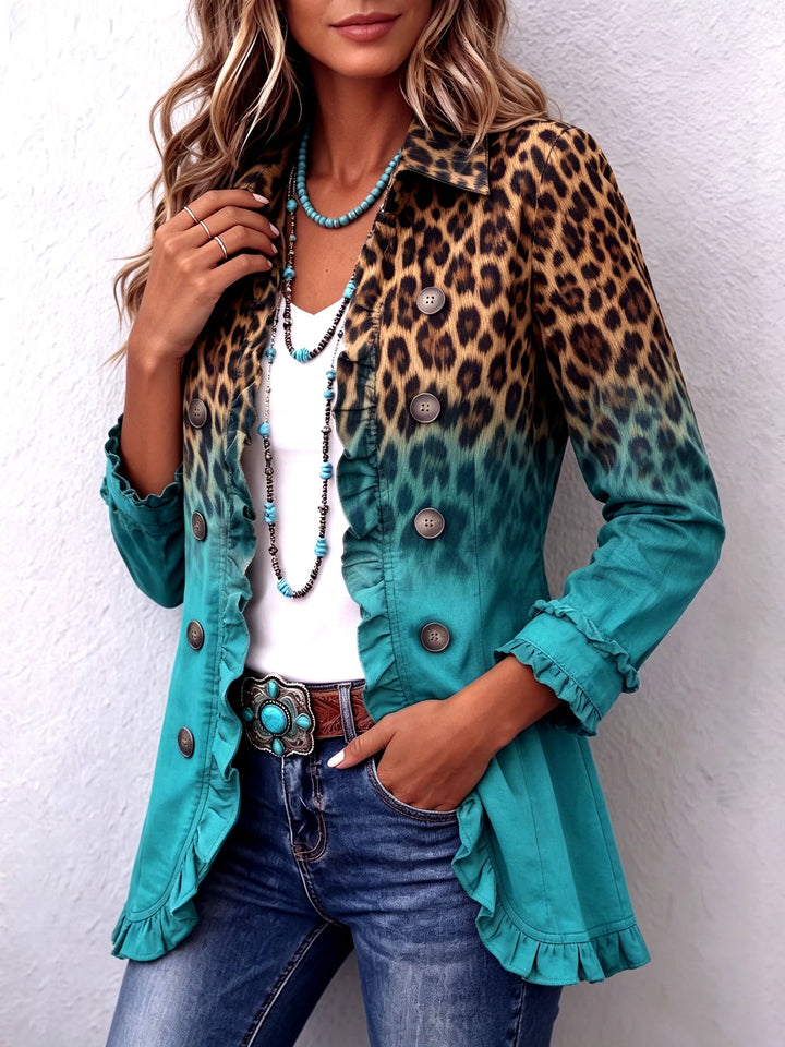 Elspeth™ | Blazerjacke mit Rüschendetails in Leoparden-Ombre