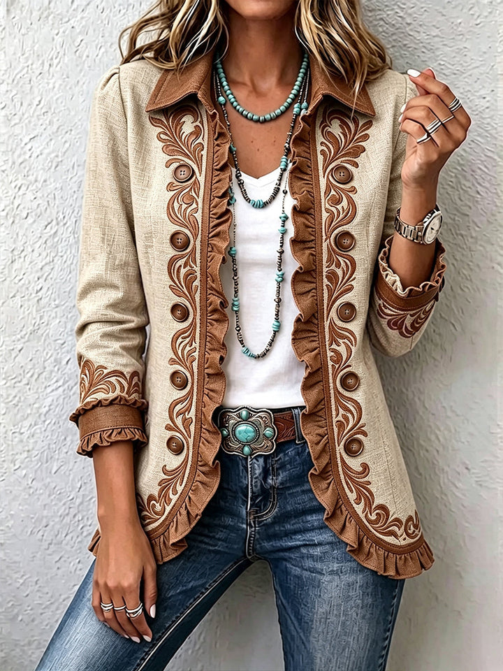 Dawncroft™ | Vintage Boho-Jacke mit Blumenrüschen