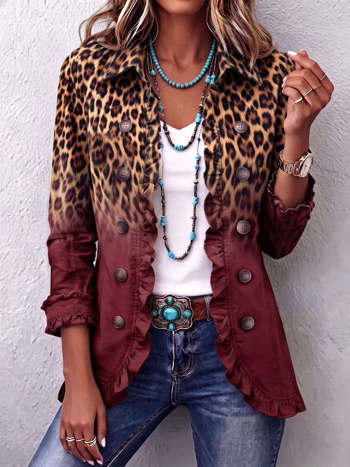 Elspeth™ | Blazerjacke mit Rüschendetails in Leoparden-Ombre