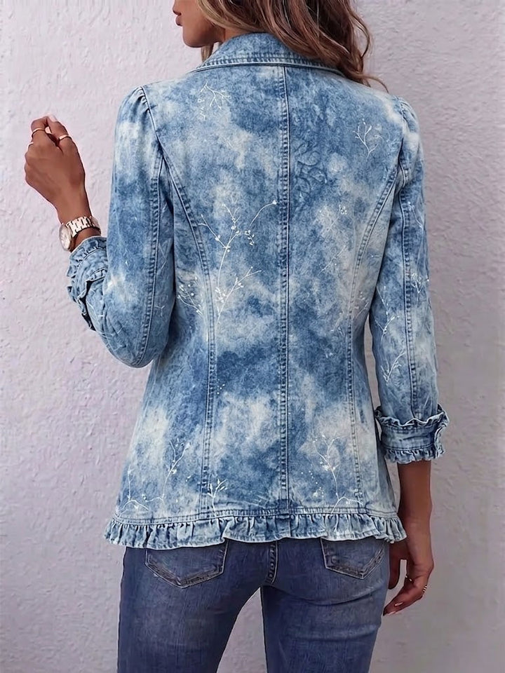 Jemison™ | Vintage-Jacke mit botanischem Ombre-Druck im Boho-Stil mit Rüschendetails