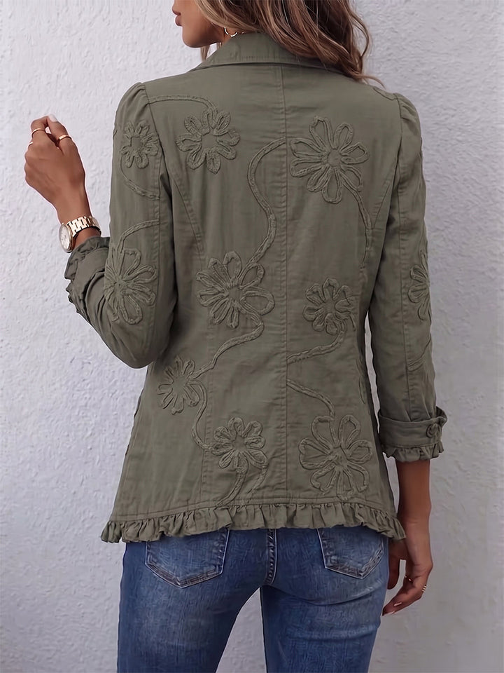 Kamberly™ | Boho-Chic Blumen Utility Jacke mit Rüschen