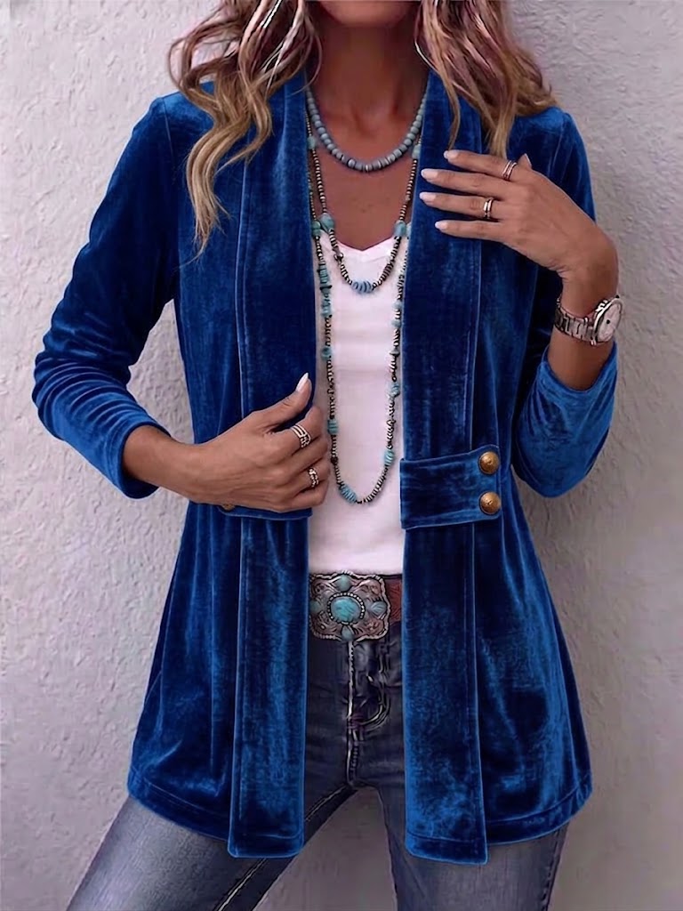 Holliwell™ | Offene Langarmjacke mit vintage Knopfakzent