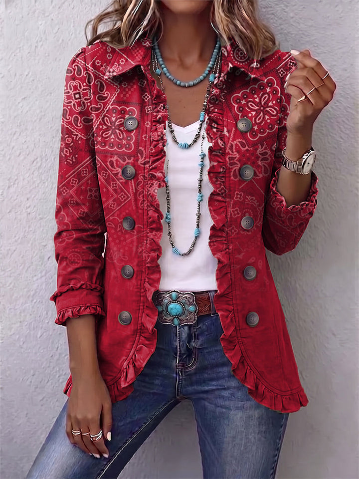 Criselle™ | Rüschensakko im bohemian Ombre-Paisley-Druck