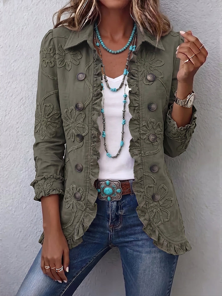 Kamberly™ | Boho-Chic Blumen Utility Jacke mit Rüschen