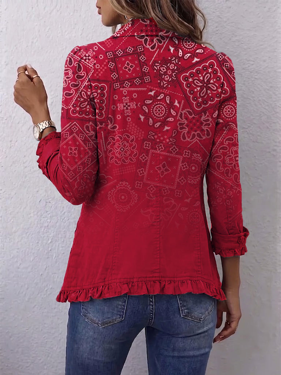 Criselle™ | Rüschensakko im bohemian Ombre-Paisley-Druck