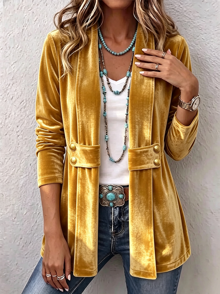 Holliwell™ | Offene Langarmjacke mit vintage Knopfakzent