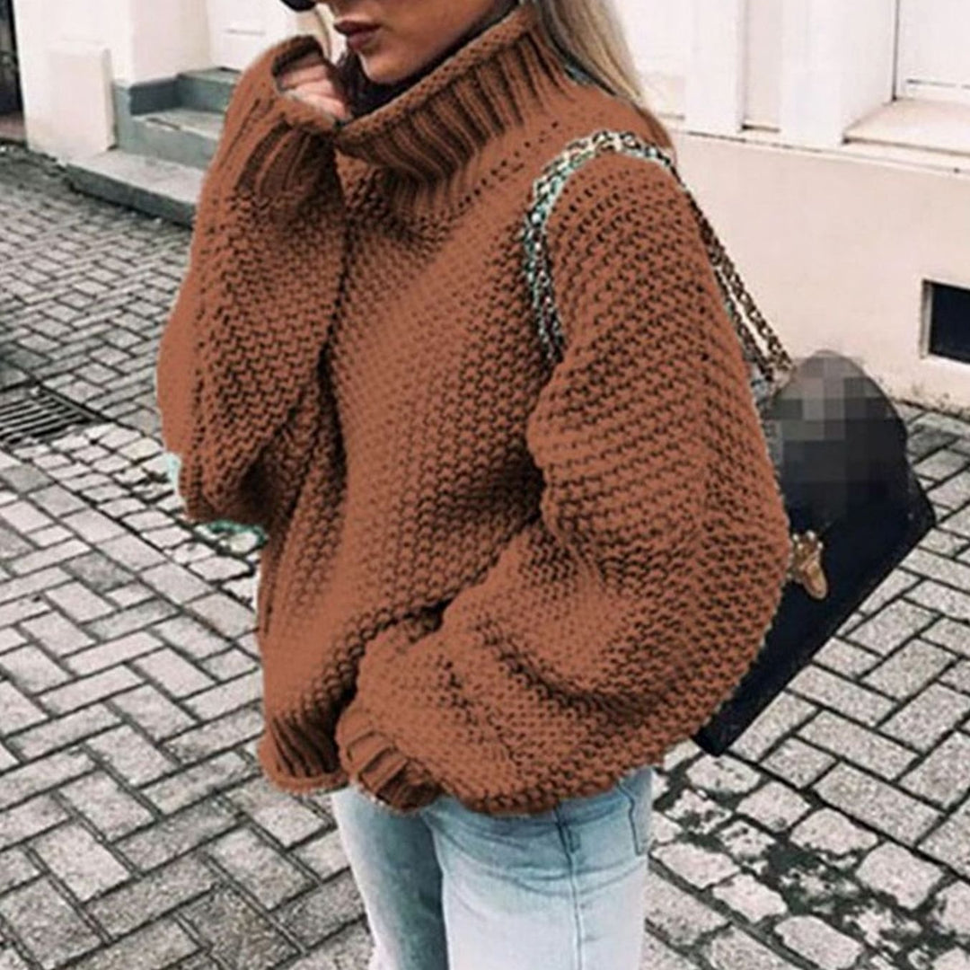 Damen Oversized Grobstrick Rollkragenpullover