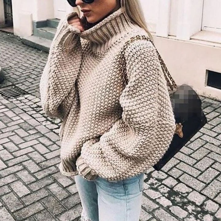 Damen Oversized Grobstrick Rollkragenpullover