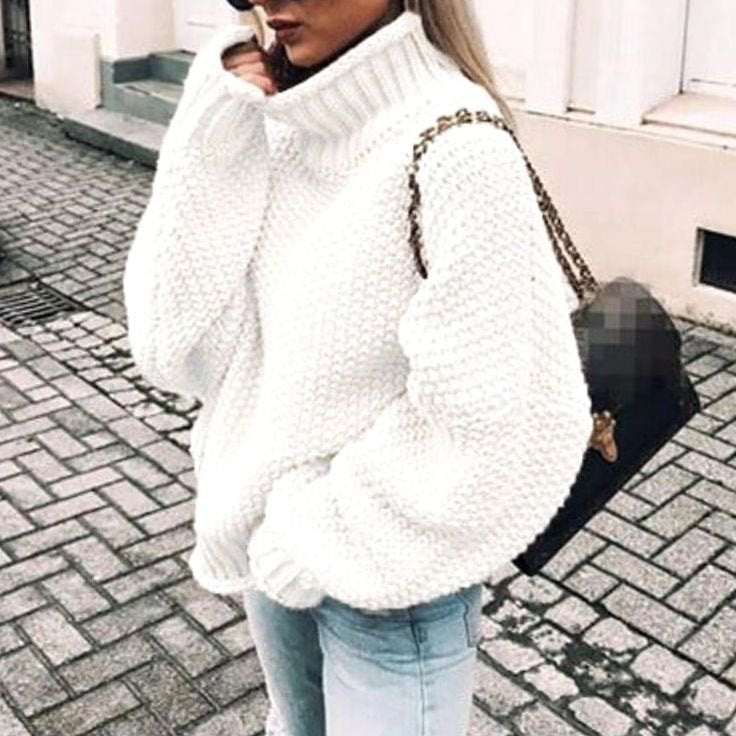 Damen Oversized Grobstrick Rollkragenpullover
