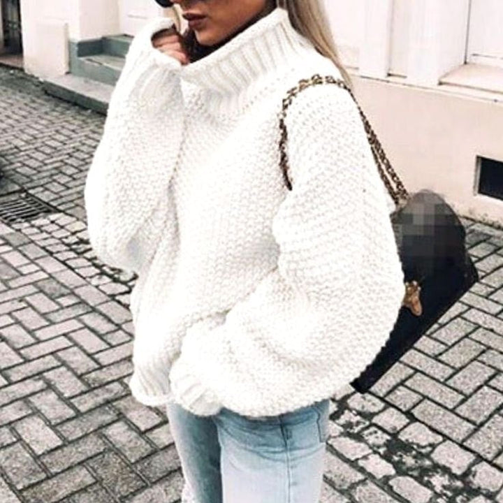 Damen Oversized Grobstrick Rollkragenpullover