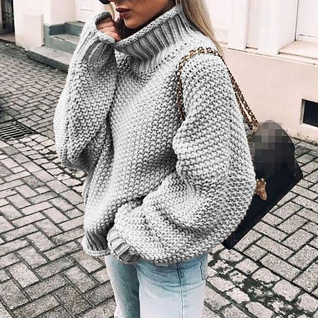 Damen Oversized Grobstrick Rollkragenpullover