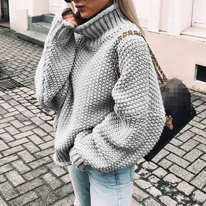 Damen Oversized Grobstrick Rollkragenpullover