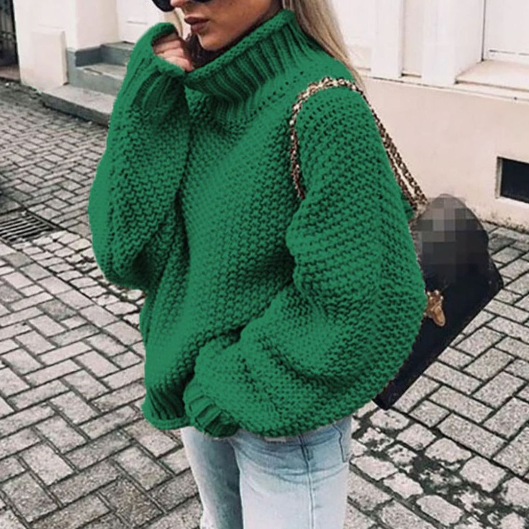 Damen Oversized Grobstrick Rollkragenpullover