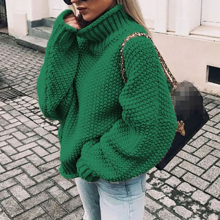 Damen Oversized Grobstrick Rollkragenpullover