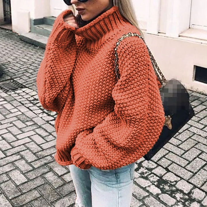 Damen Oversized Grobstrick Rollkragenpullover