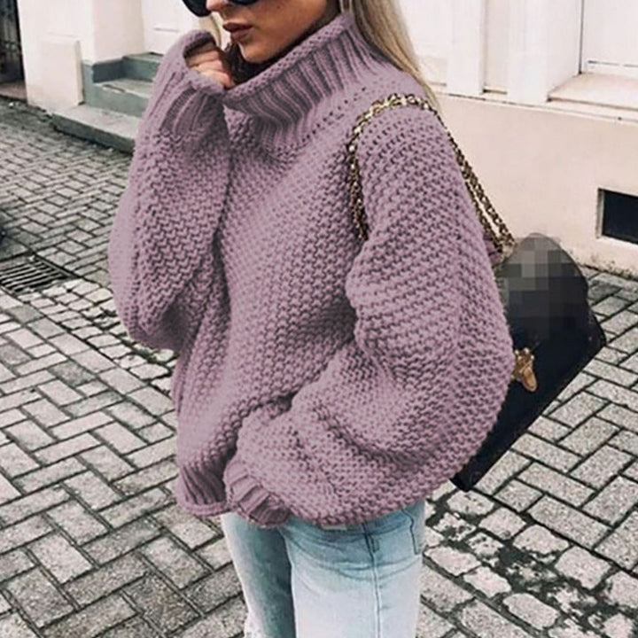 Damen Oversized Grobstrick Rollkragenpullover