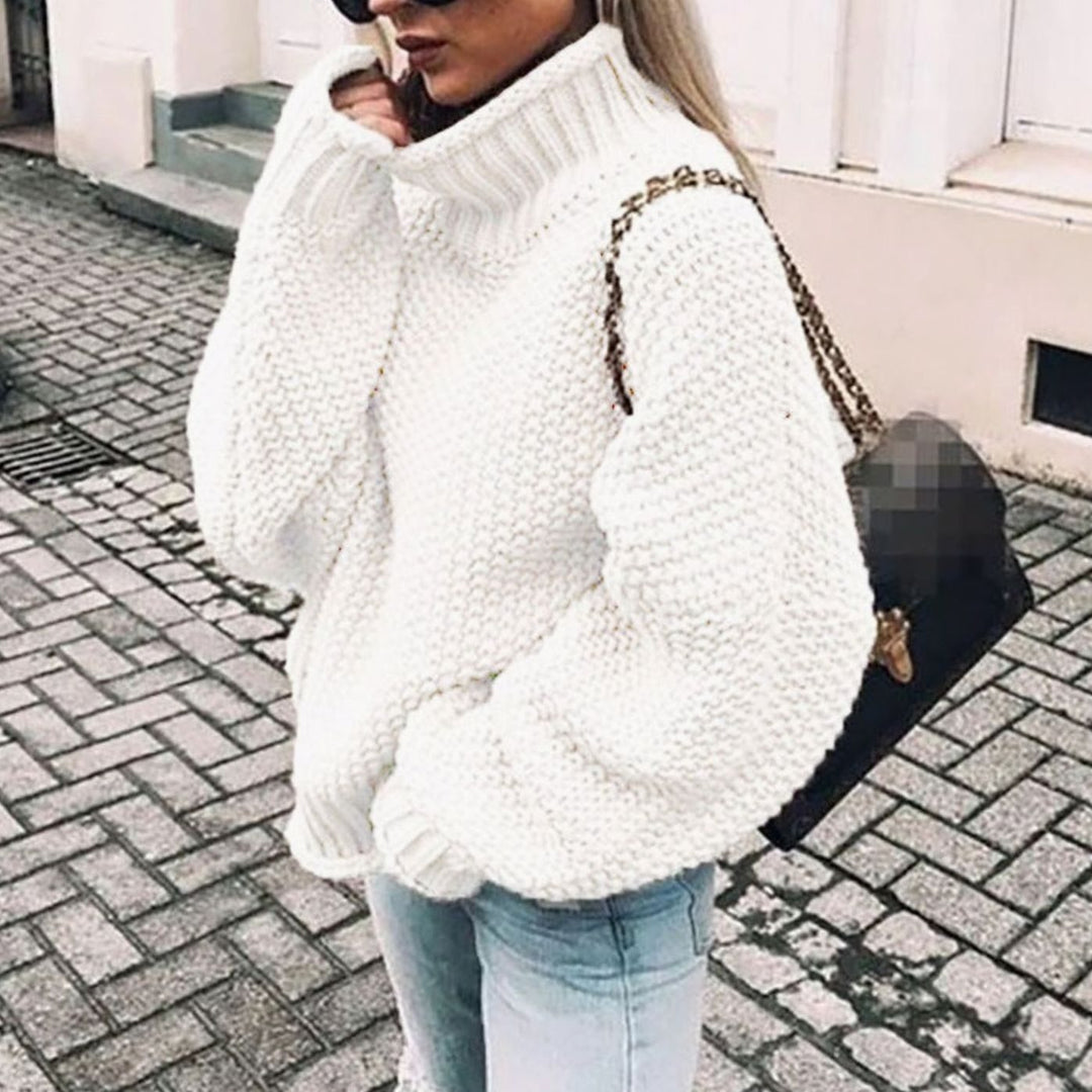 Damen Oversized Grobstrick Rollkragenpullover