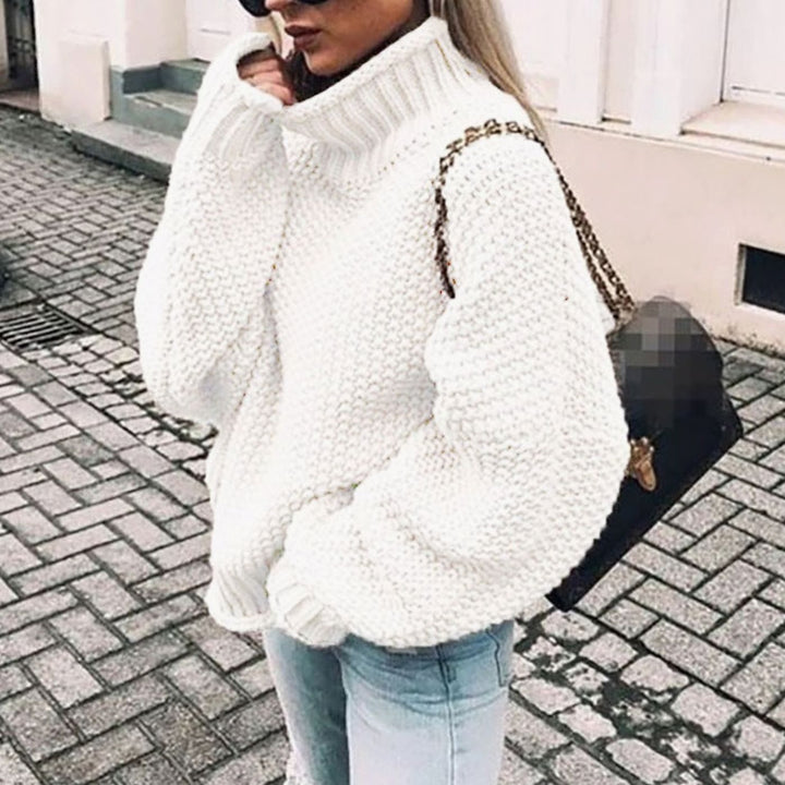 Damen Oversized Grobstrick Rollkragenpullover